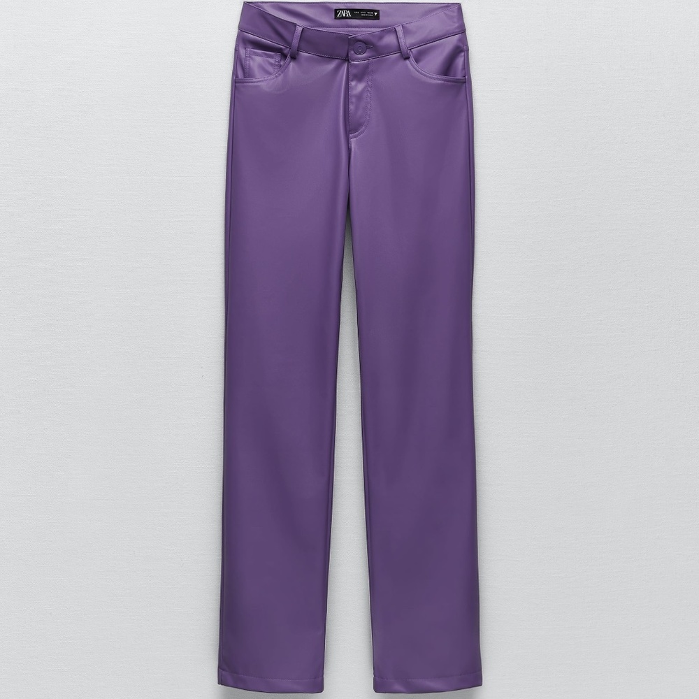 Zara purple faux leather low rise trousers NWT